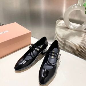 Miu Miu Black Patent Double-Strap Mary Jane Flats